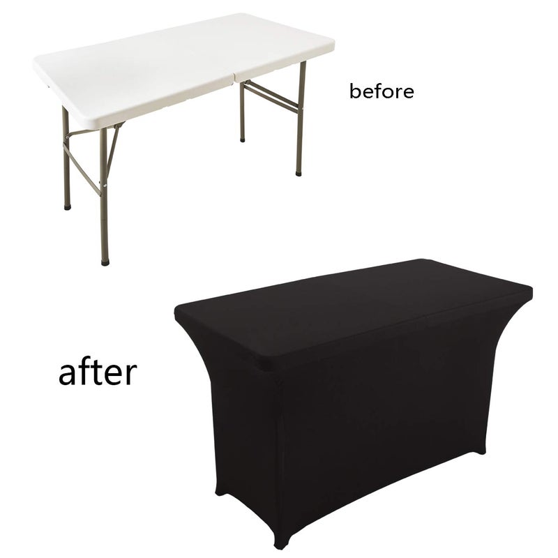 LZY Spandex Fitted Stretch Table Cover for 4ft or 6ft or 8ft Folding Table, Rectangular Cocktail Tablecloth, Perfect for Party or Banquet (4FT Black) - Image 5